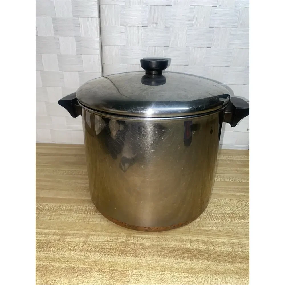 Vintage Revere Ware 8 Qt Stock Pot w/ Lid Stainless Copper Clad Clinton ILL USA